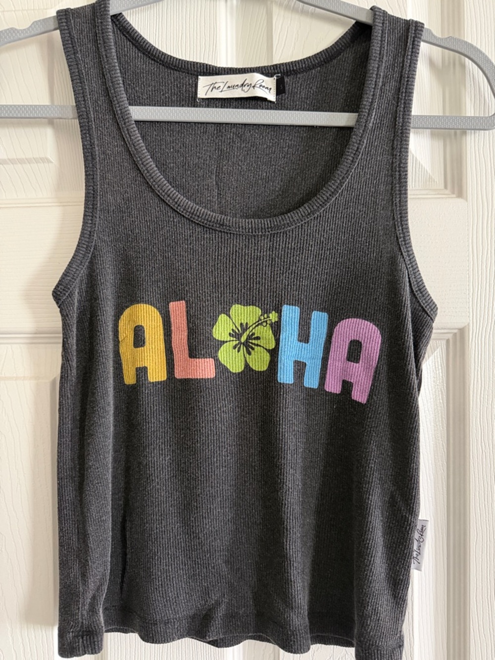 The Laundry Room Black Tank with Multicolor ALOHA Graphic